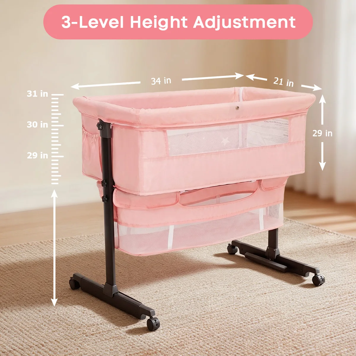 Baby Bassinet Bedside Crib Foldable - Image 3