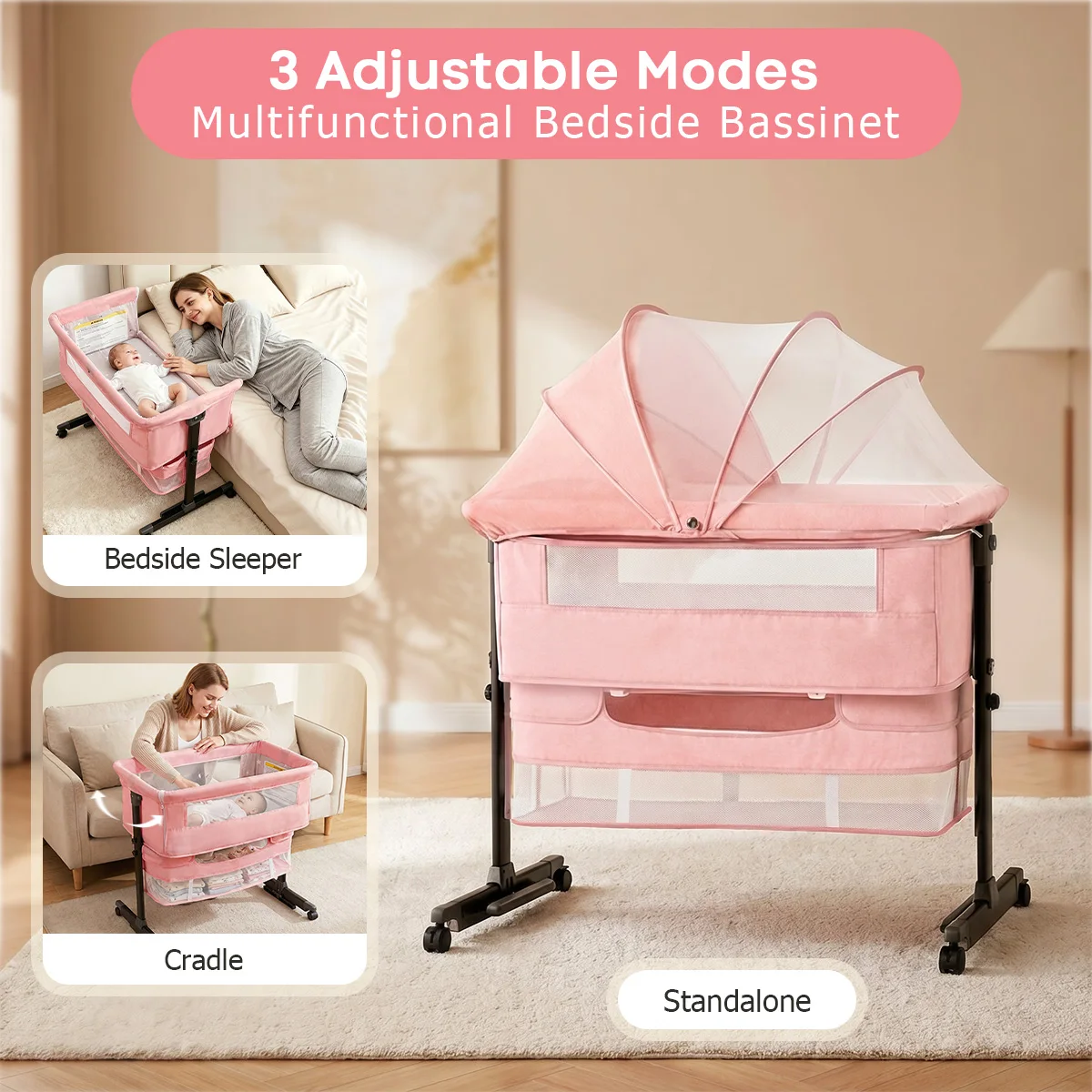 Baby Bassinet Bedside Crib Foldable - Image 2