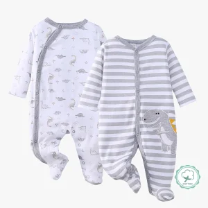 2pcs Zip Footed Rompers
